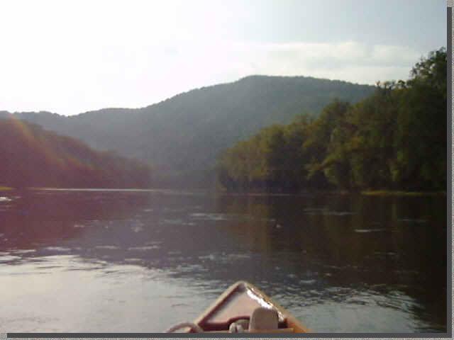 Looking upriver at Roundtop Hill